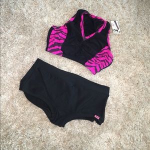 SET of pink zebra sports bra and booty shorts NWT